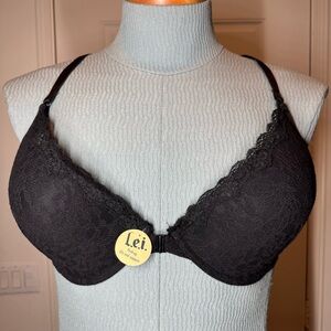 lei Black Lace Bra 42D Underwire Racer Back Adjustable Straps